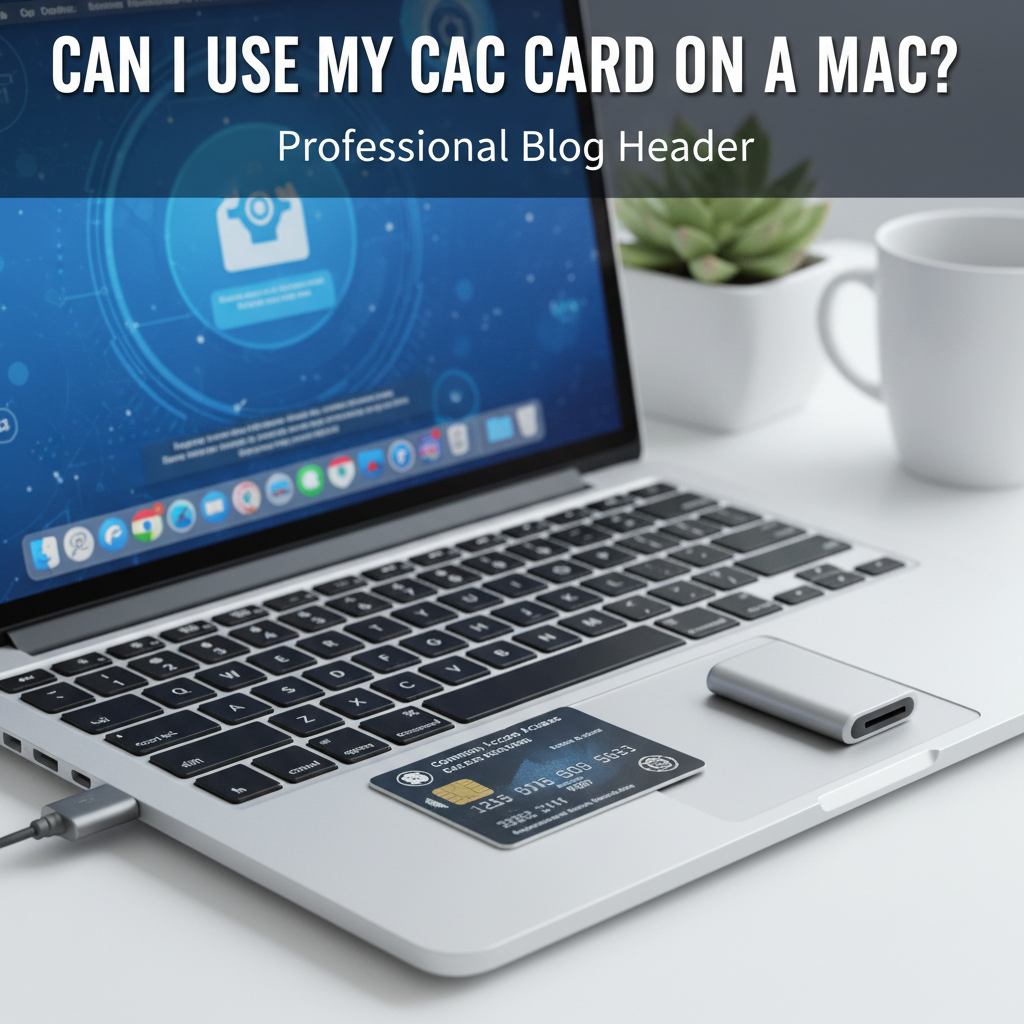 Professional blog header image for article titled: Can I use my CAC card on a Mac. High quality, relevant imagery, clean composition.