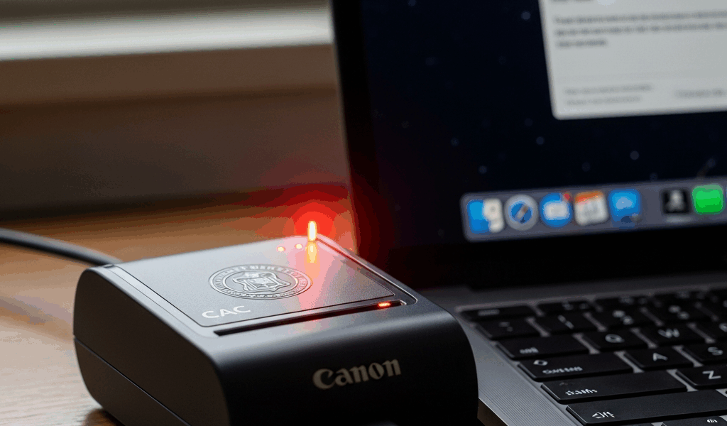 close up of cac smart card reader connected to mac with erro 20260331 094200